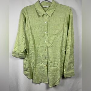 Susan Graver Pure Regular Cross-Dyed Linen Blend Tunic Shirt Palm Leaf Green XS